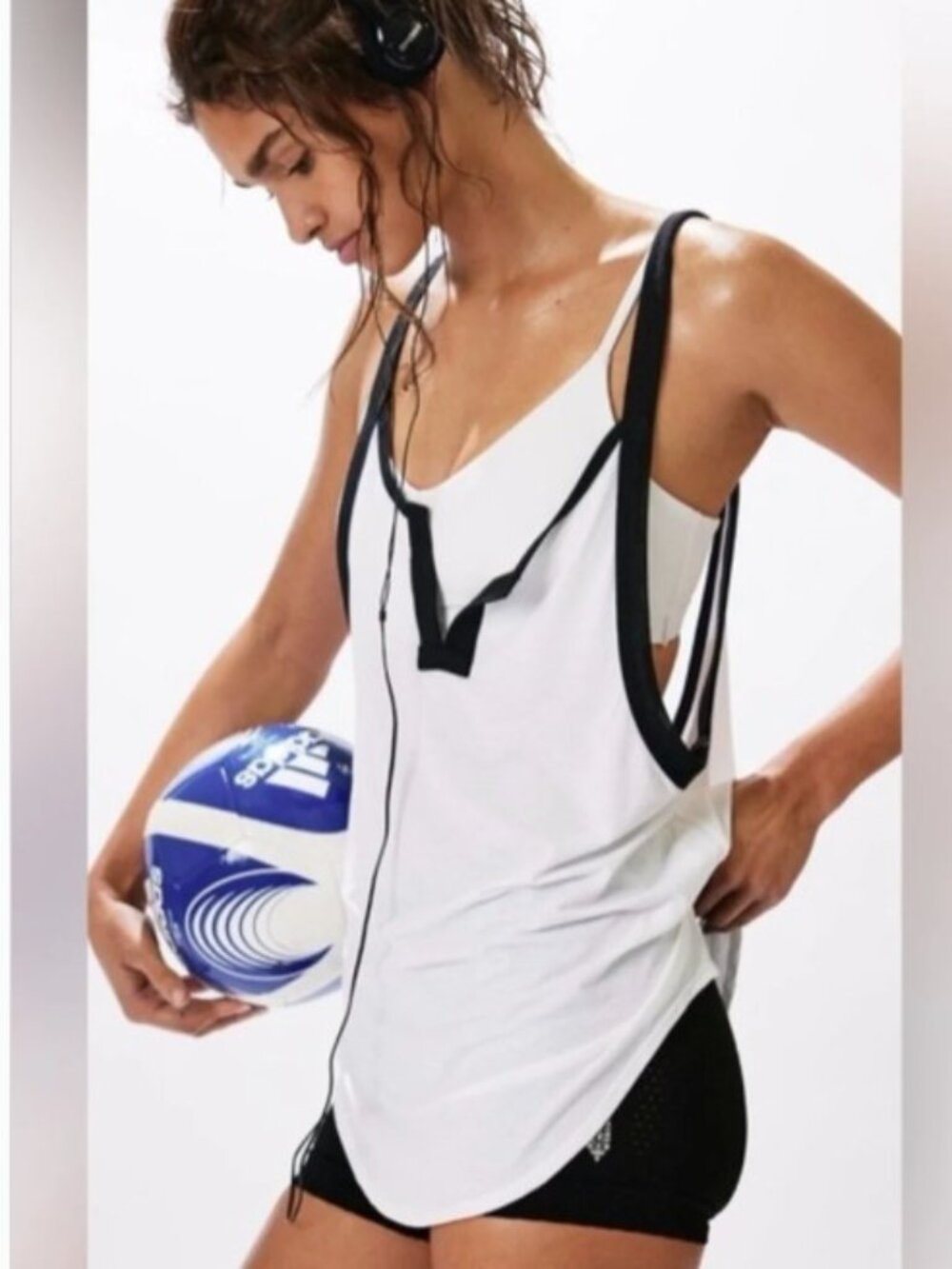 NWT Free People Movement Batter Up Tank White Black Small Athletic Gym Running